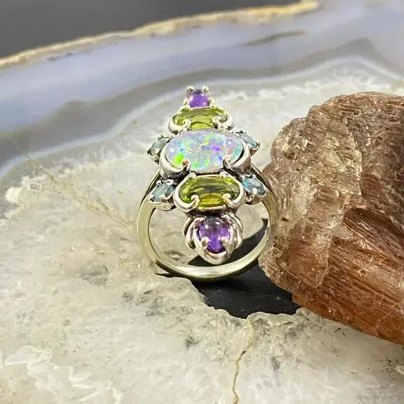 Carolyn Pollack Sterling Silver Elongated Multi Gemstone Ring Size 8 For Women - Picture 5 of 10